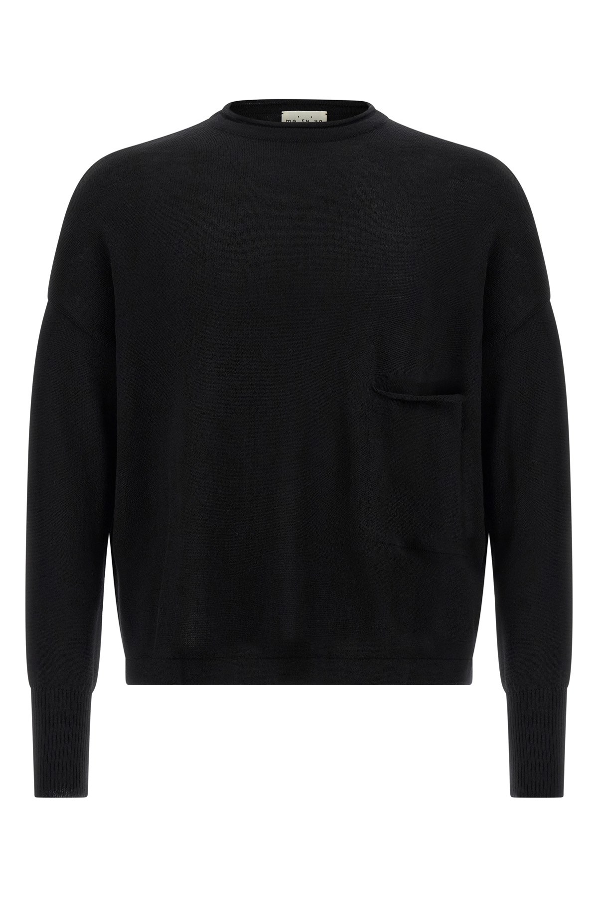 Ma'ry'ya Oversized Wool Sweater With Raw Cut Neckline And Front Pocket In Black