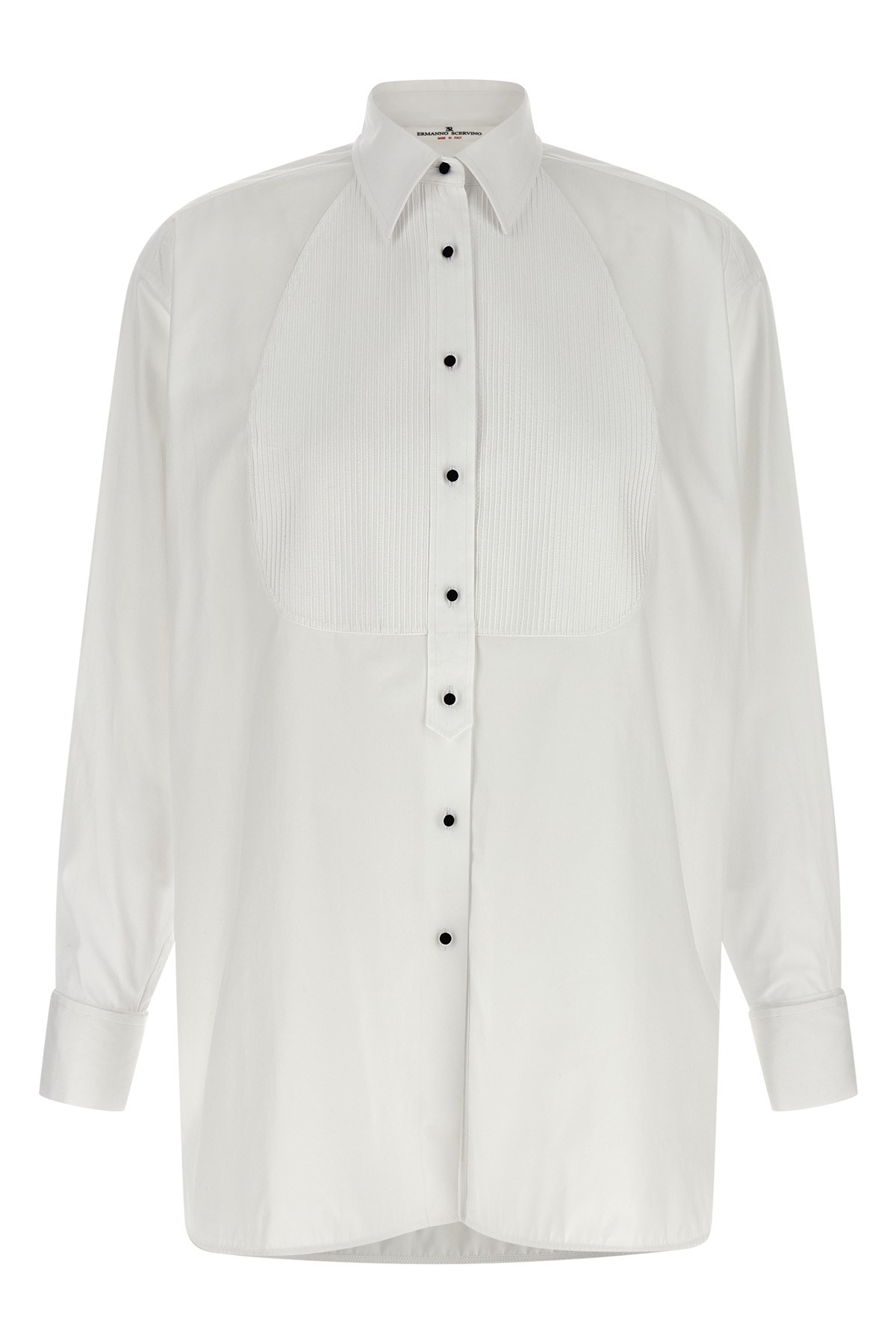Ermanno Scervino Contrast Plastron White Tuxedo Shirt With Covered Button Closure In White