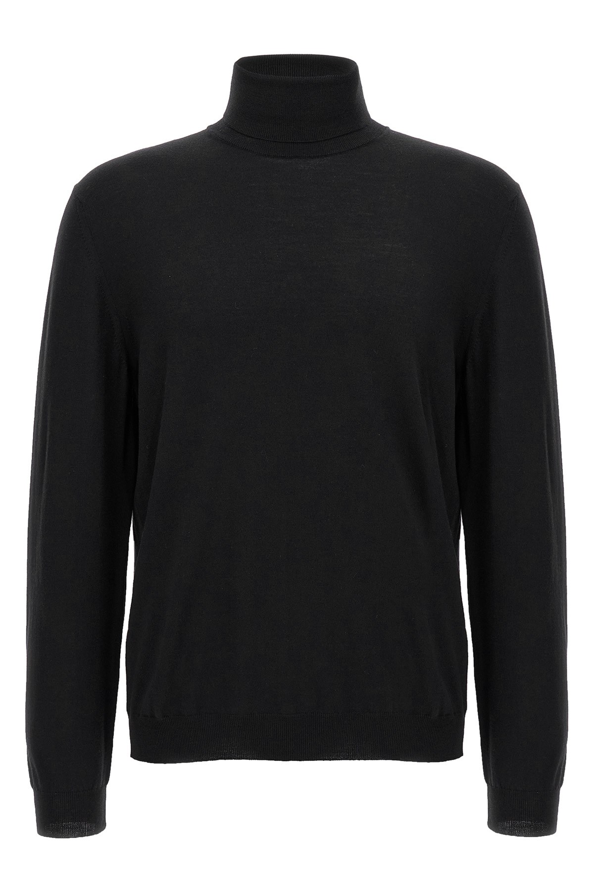 Zanone Ribbed Turtleneck Sweater Long Sleeves In Black