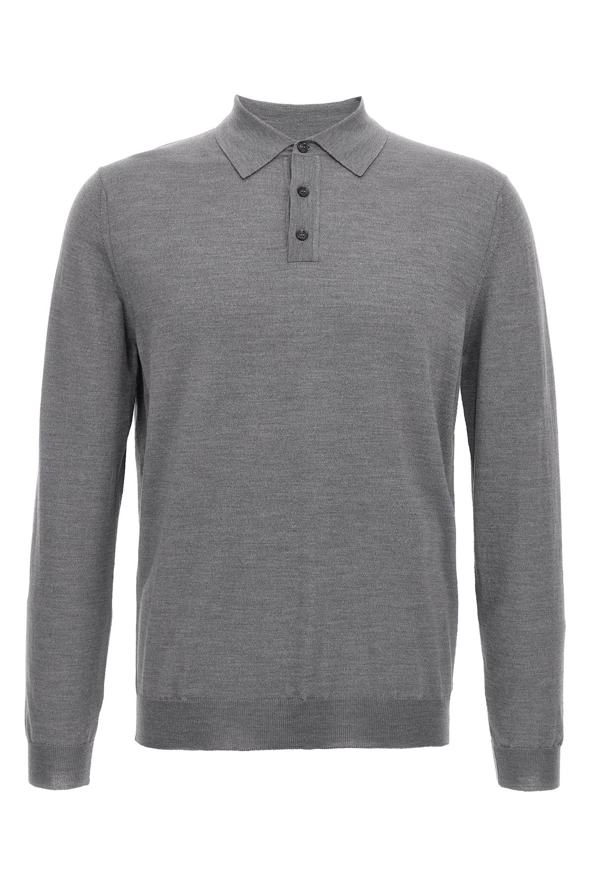 Zanone Virgin Wool Polo Shirt With Button Placket And Cuffed Sleeves In Gray