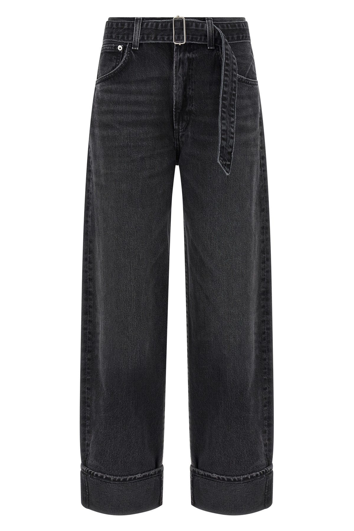 Agolde Tapered Cuffed Jeans Belted Waist In Gray