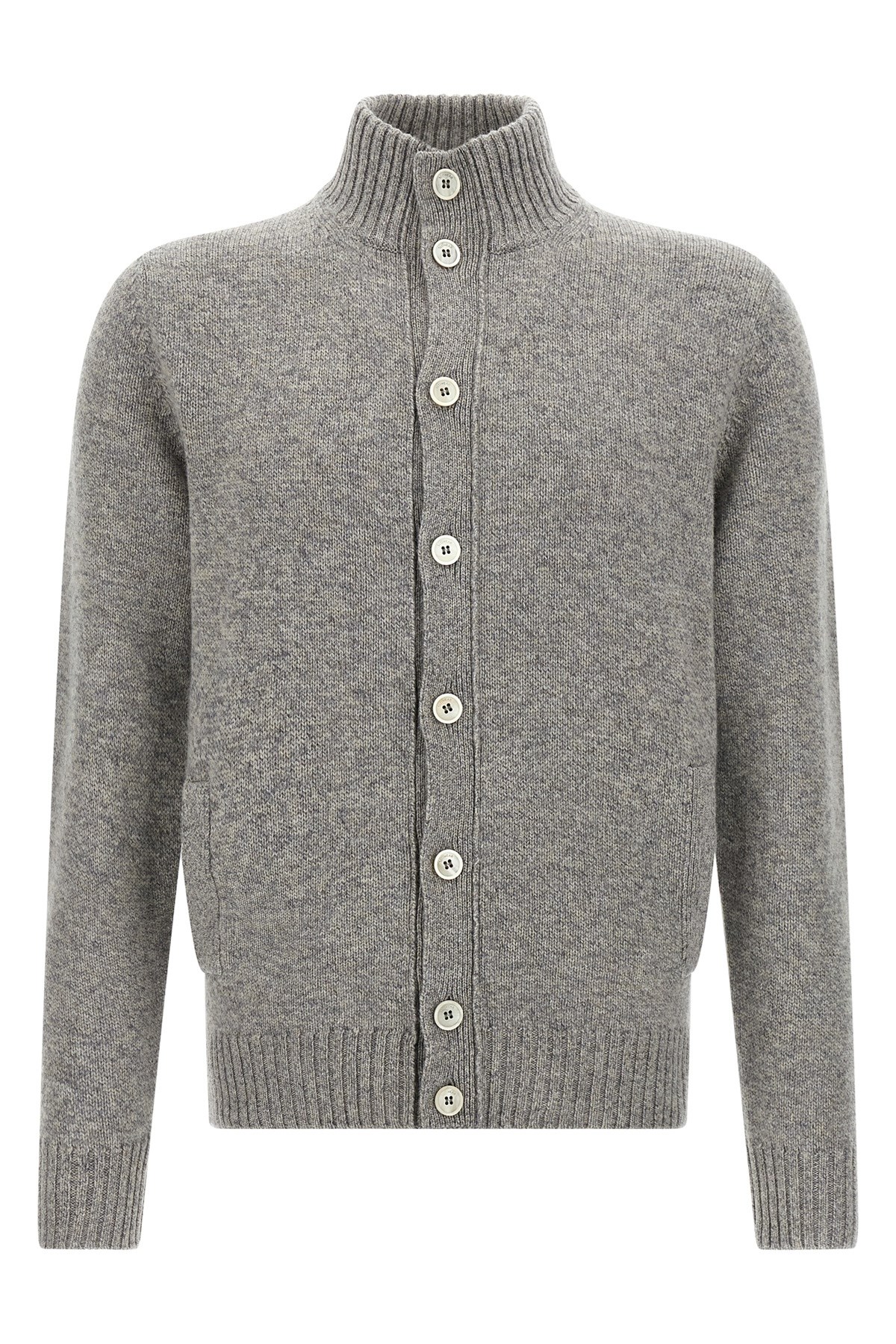 Zanone Front Pockets Ribbed Collar Cardigan In Gray