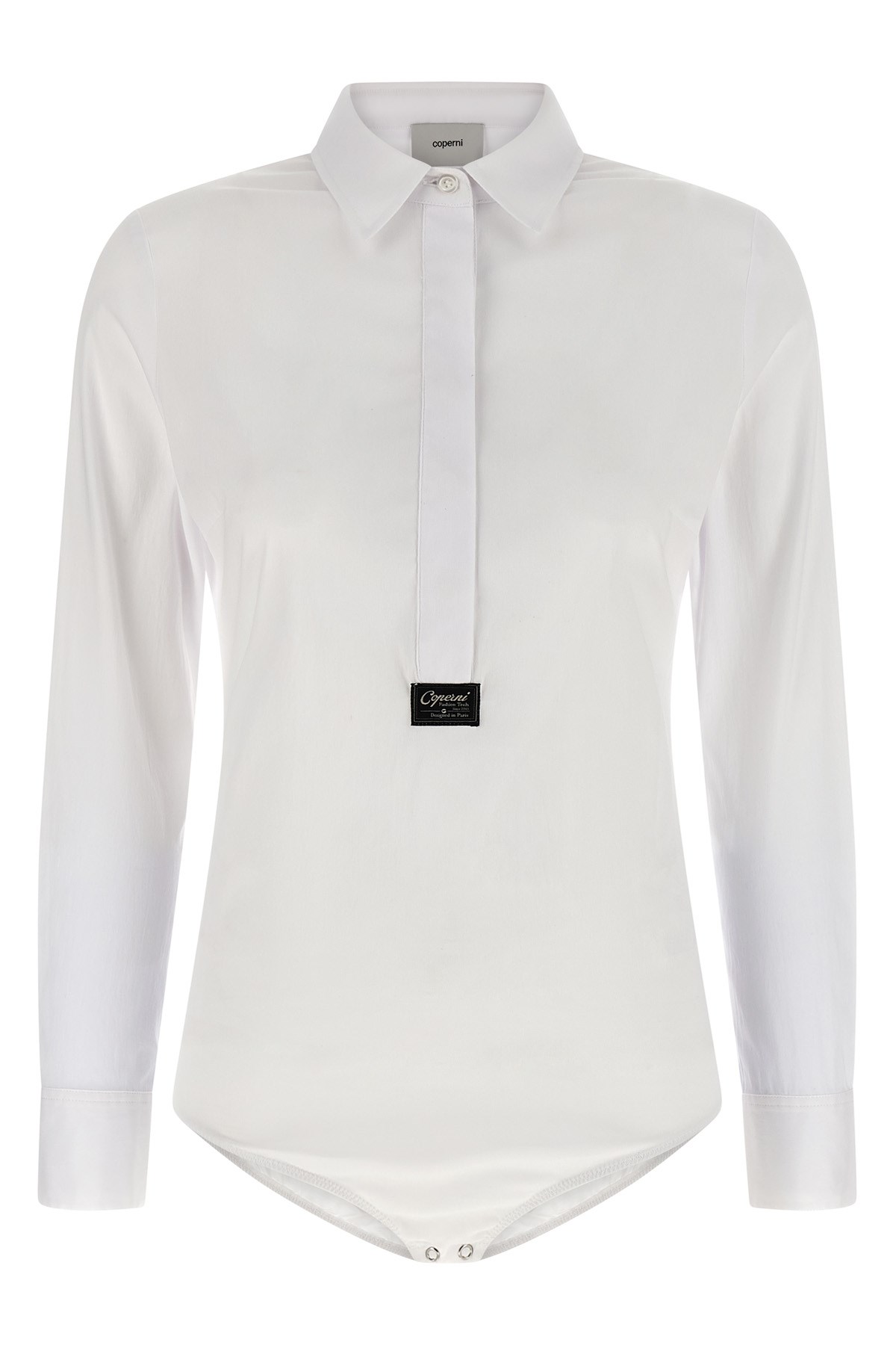 Coperni Shirt-style Bodysuit With Logo Patch And Concealed Closure In White