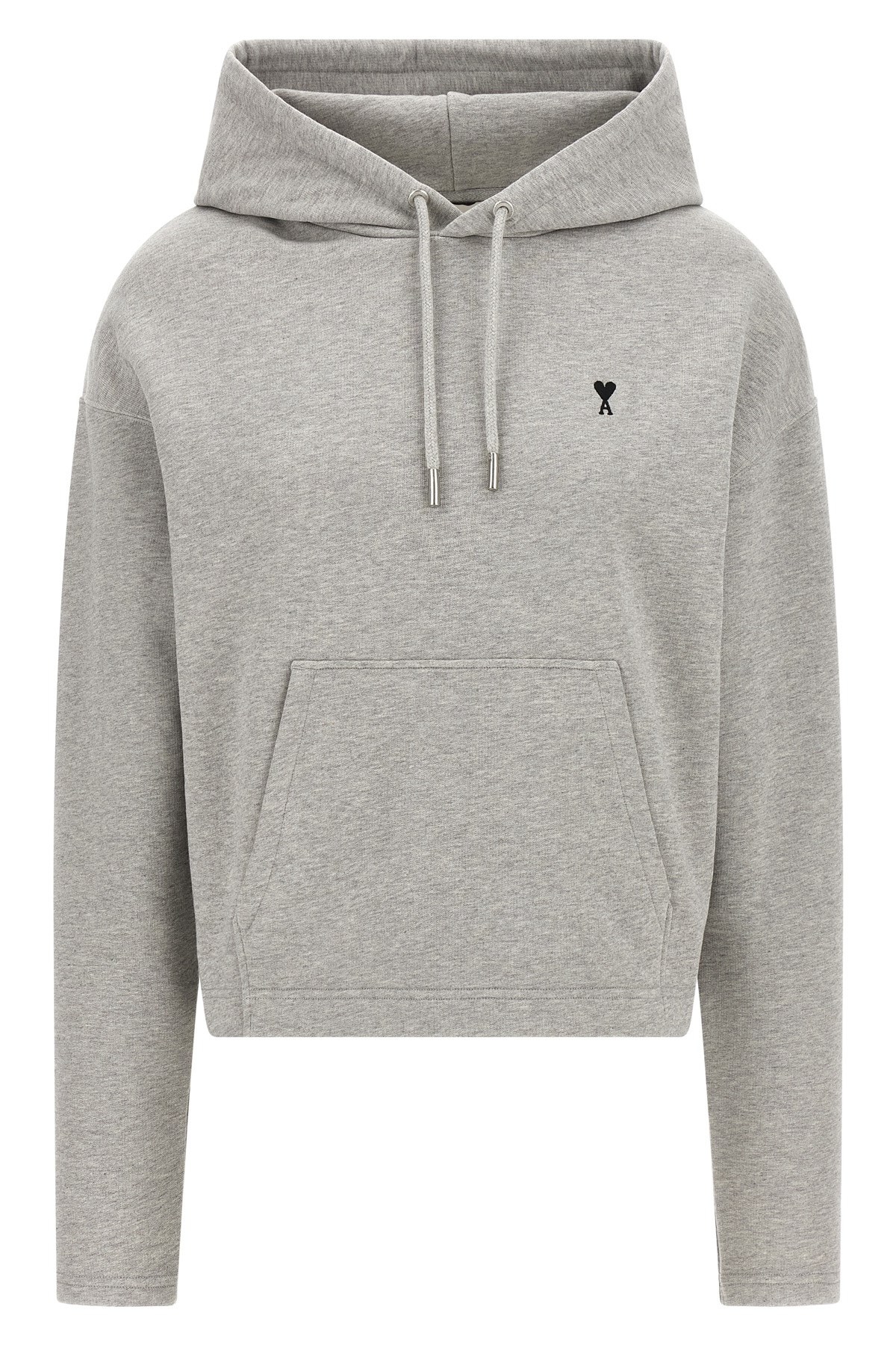 Ami Alexandre Mattiussi Embroidered Logo Hoodie With Drawstring Hood In Gray