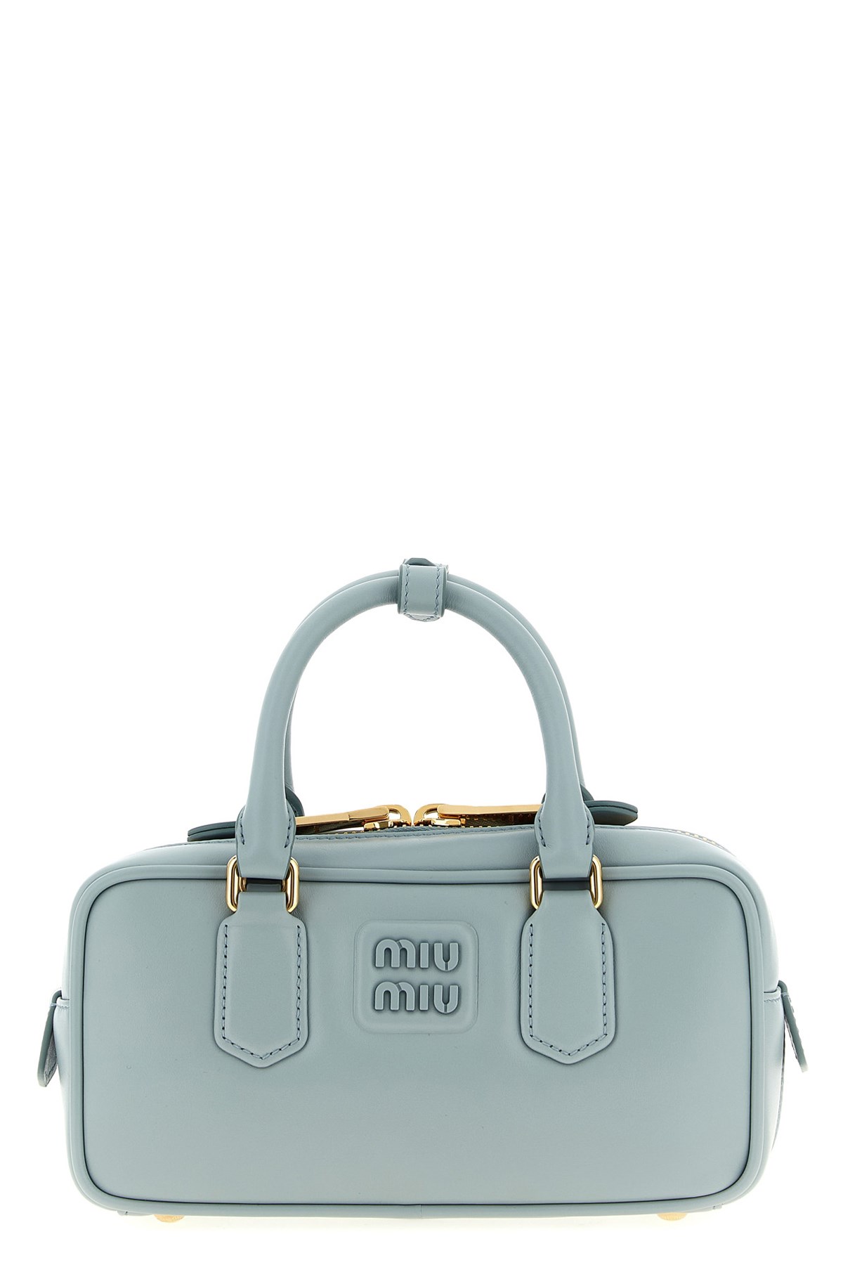 Miu Miu Nappa Leather Rectangular Handbag With Top Handles In Blue