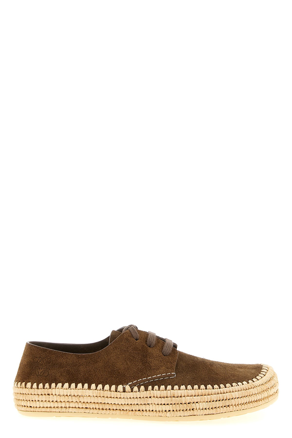 Loewe Rio Lace Up Espadrilles In Suede And Raffia In Brown