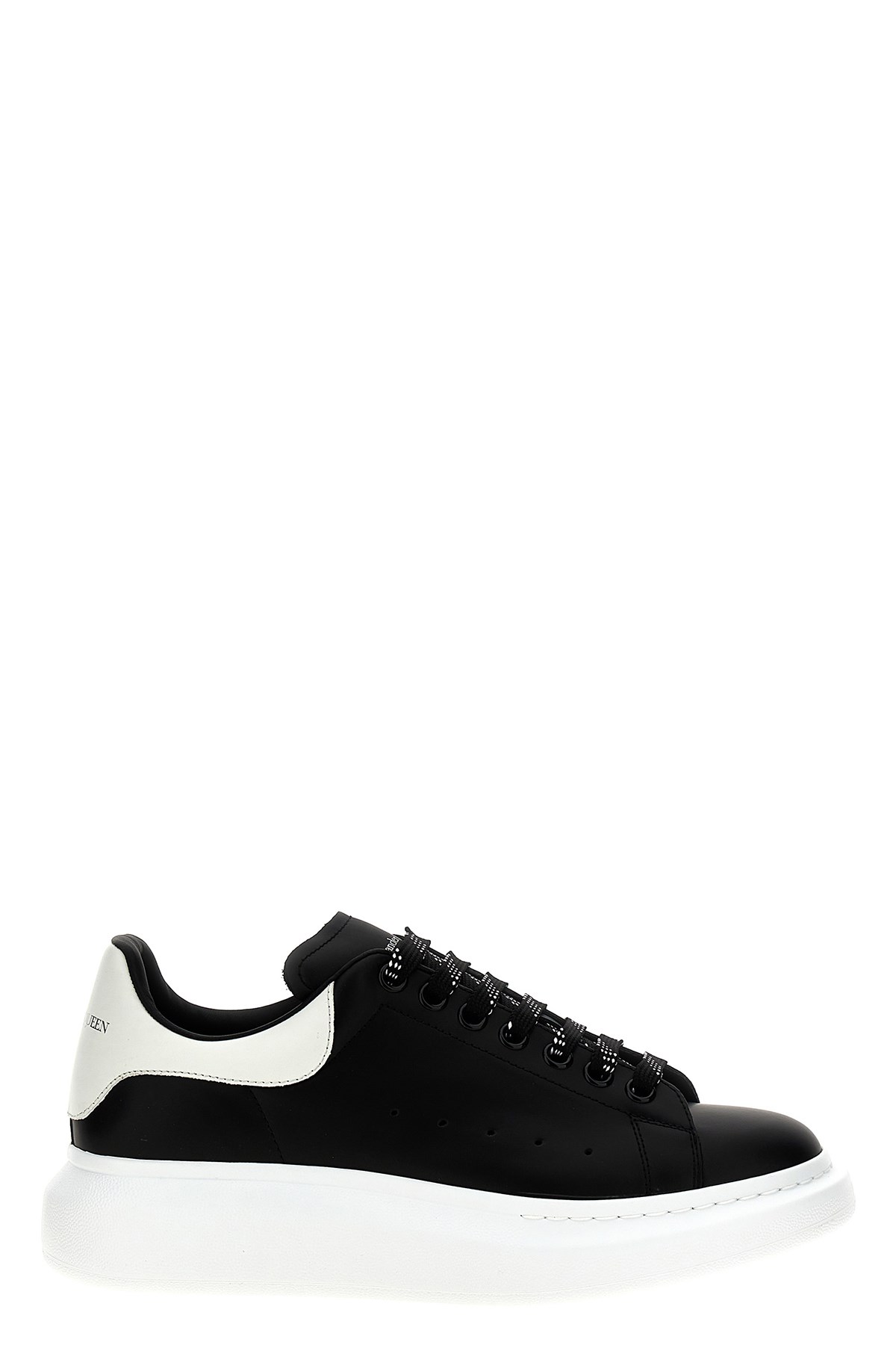 Alexander Mcqueen Black Leather Sneakers With Branded Heel Counter In Black