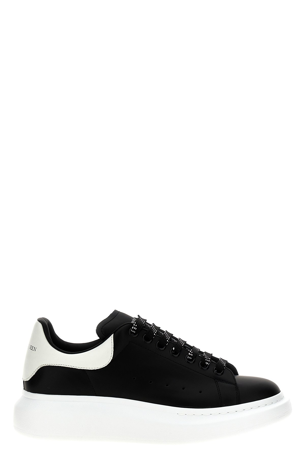 Alexander Mcqueen Black Leather Sneakers With Branded Heel Counter In Blue