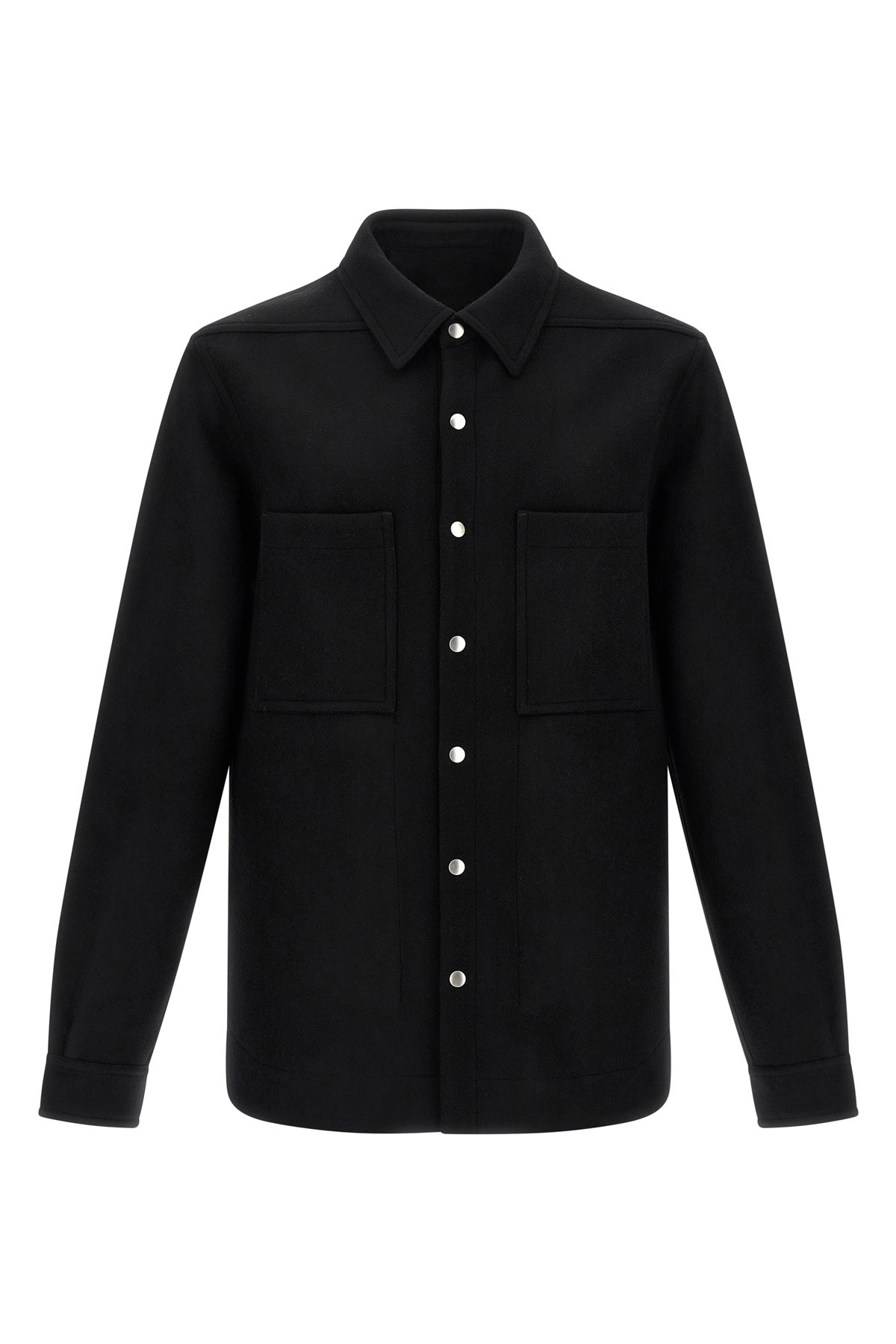 Rick Owens Structured Black Jacket With Classic Collar And Snap Closure In Black