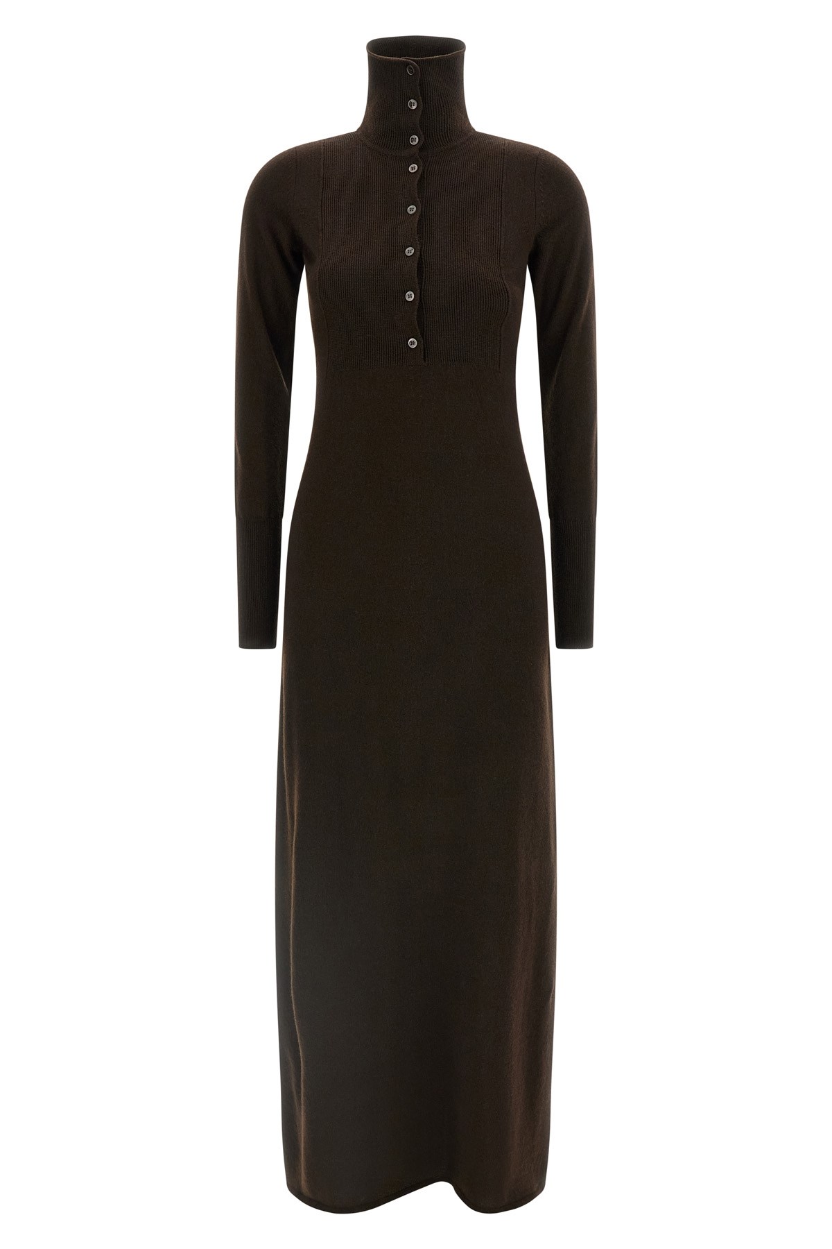Tom Ford Neckline Dress With Button Detailing And Ribbed Texture In Brown