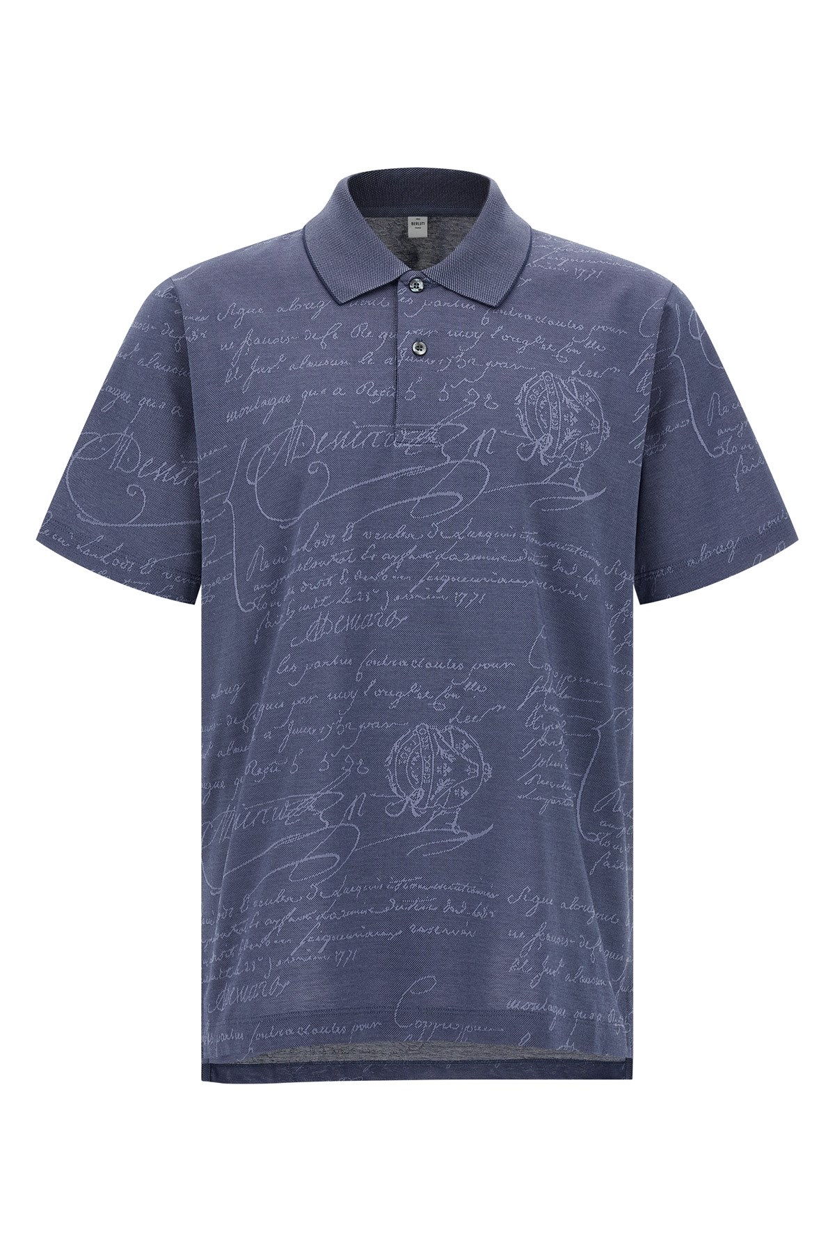 Berluti Printed Polo Shirt With Collar And Slits In Blue