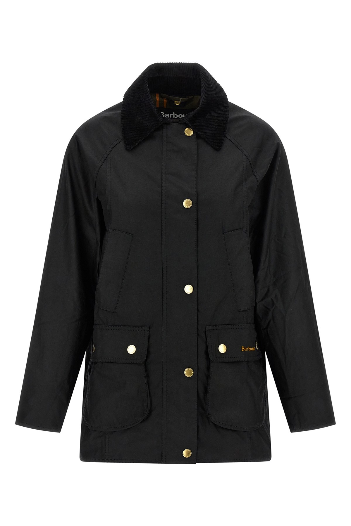 Barbour Waxed Cotton Casual Jacket With Corduroy Collar In Black
