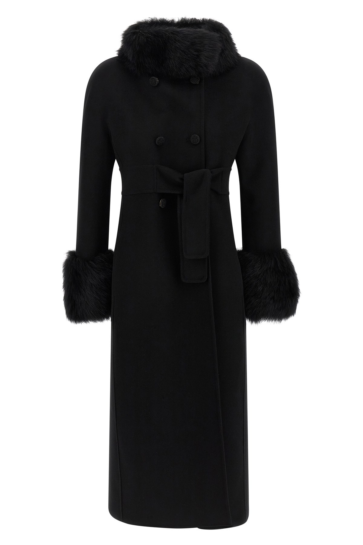 Valentino Womens Nero Fur-embellished Belted Wool And Cashmere Wool Coat In Black
