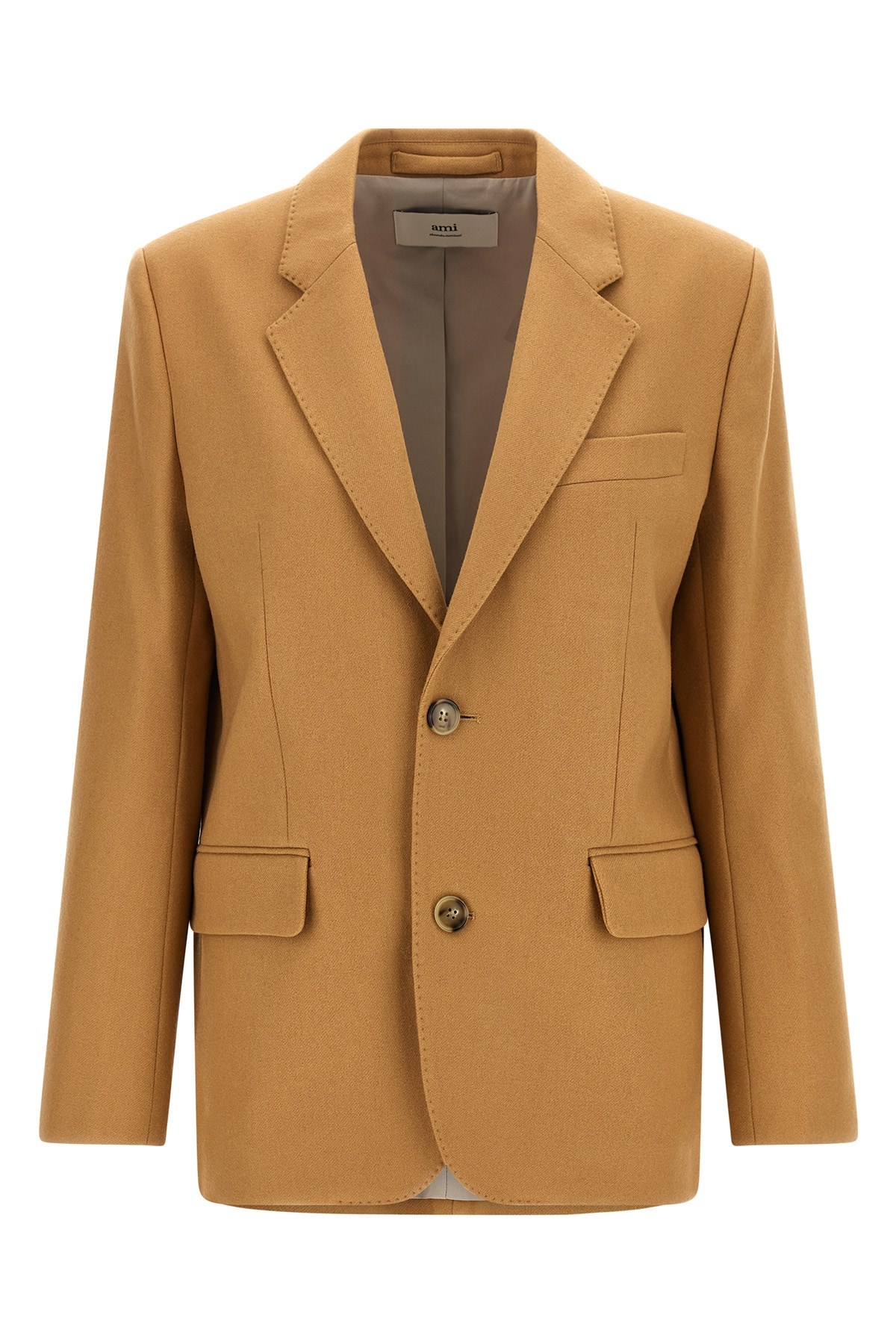 Ami Alexandre Mattiussi Ami Single-breasted Wool Blazer With Structured Shoulders In Sand
