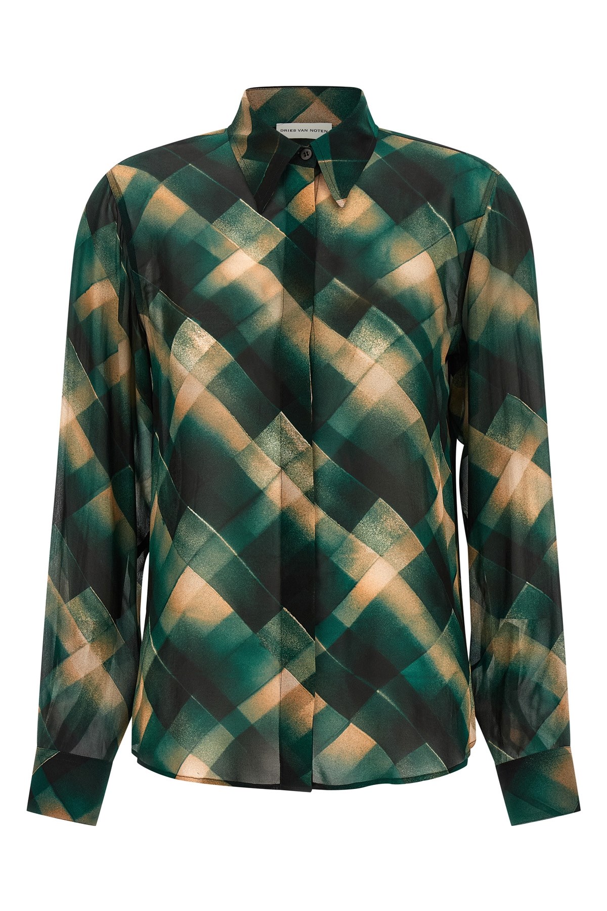 Dries Van Noten Sheer Fabric Pointed Collar Long Sleeves Shirt In Multi