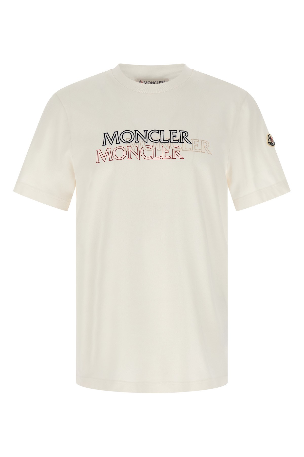 Moncler Mens Natural Logo-print Crewneck Cotton T-shirt In White