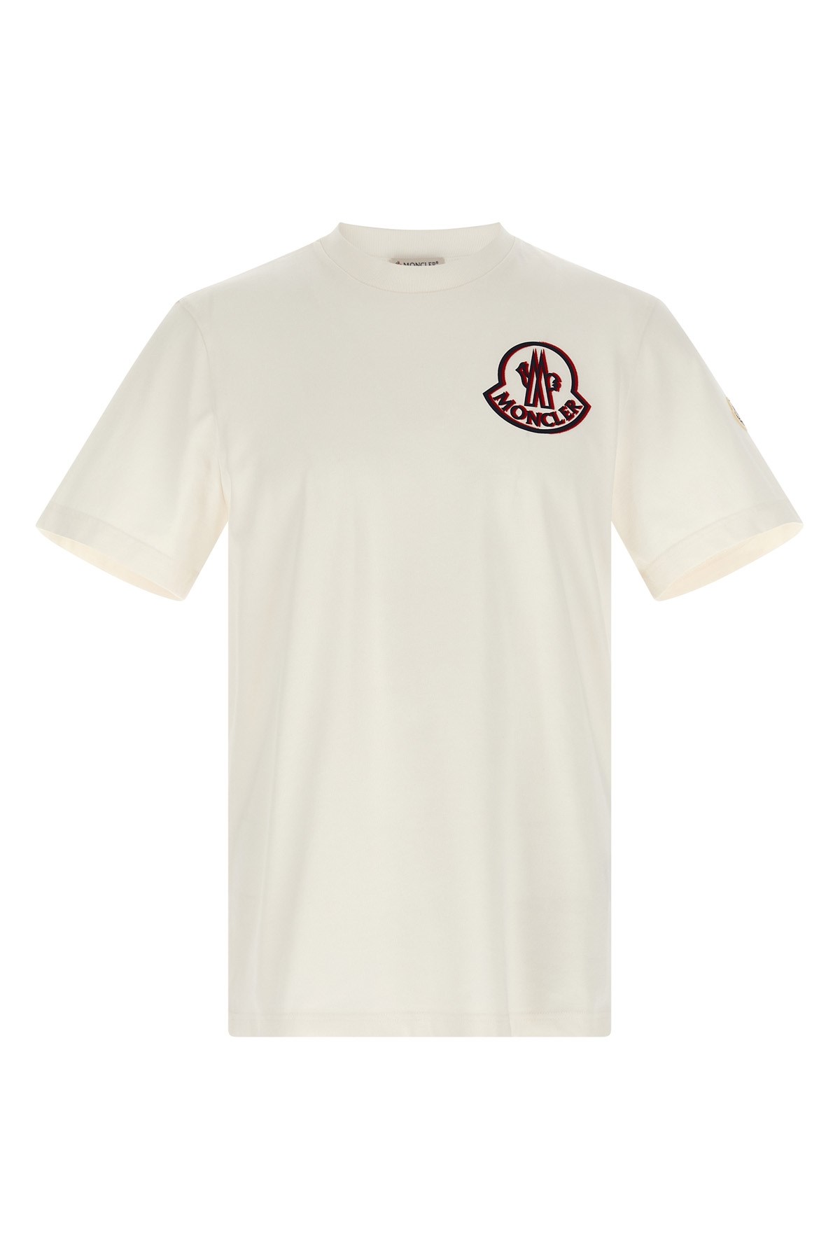 Moncler Flocked Logo T-shirt In Organic Cotton With Aesthetics In White