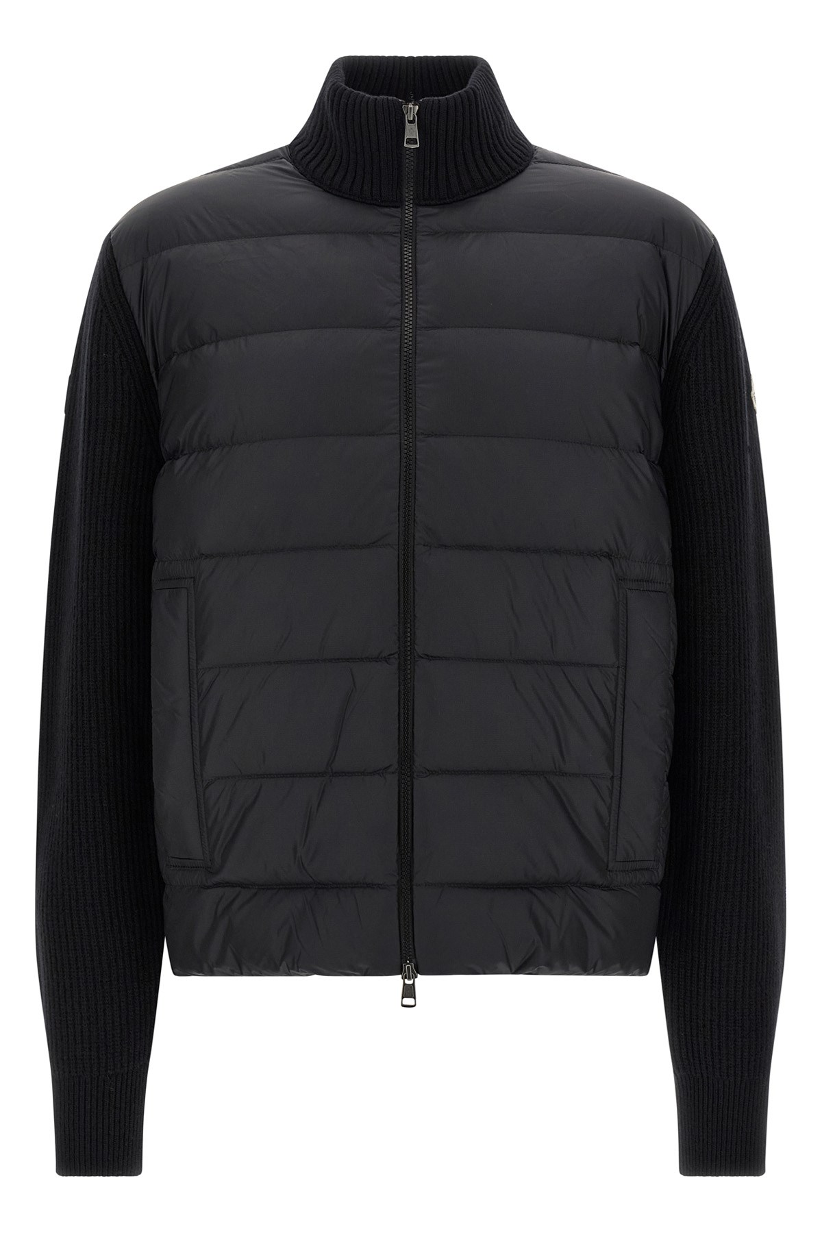 Moncler Two-material Cardigan Sweaters And Cardigans Black In Black