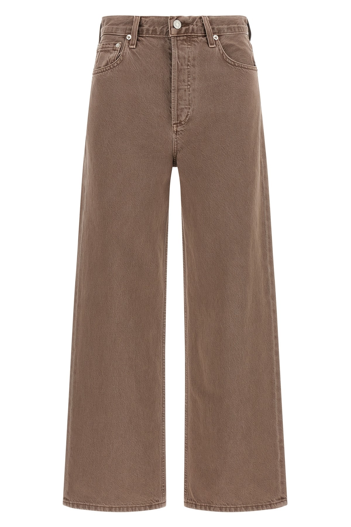 Agolde Wide Leg Denim Trousers With Front And Back Pockets In Gray