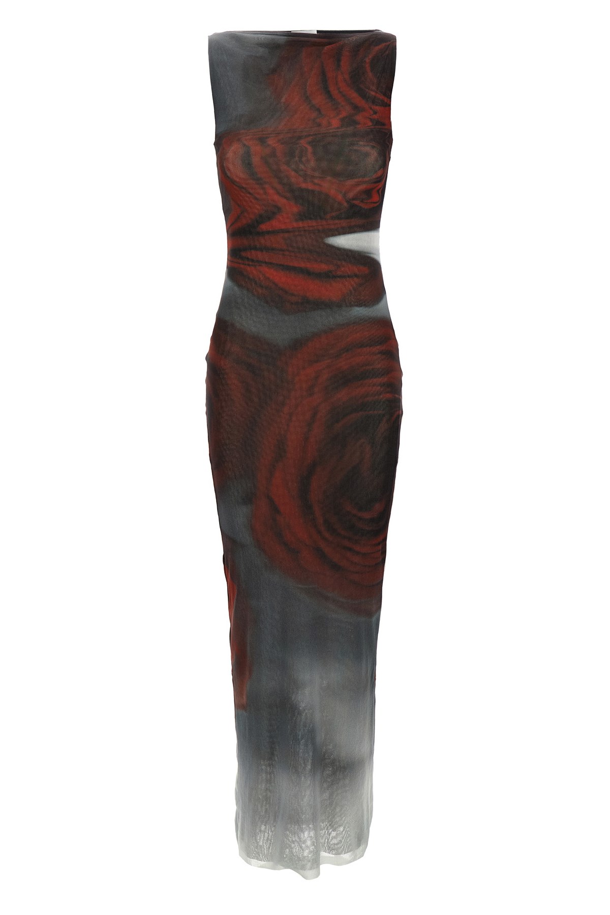 Jean Paul Gaultier The Long Red Blurry Tulle Maxi Dress In Multi