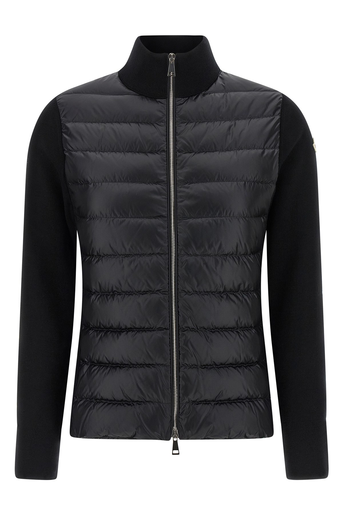 Moncler Quilted Vest-style Cardigan With High Neck And Feather Padding In Black