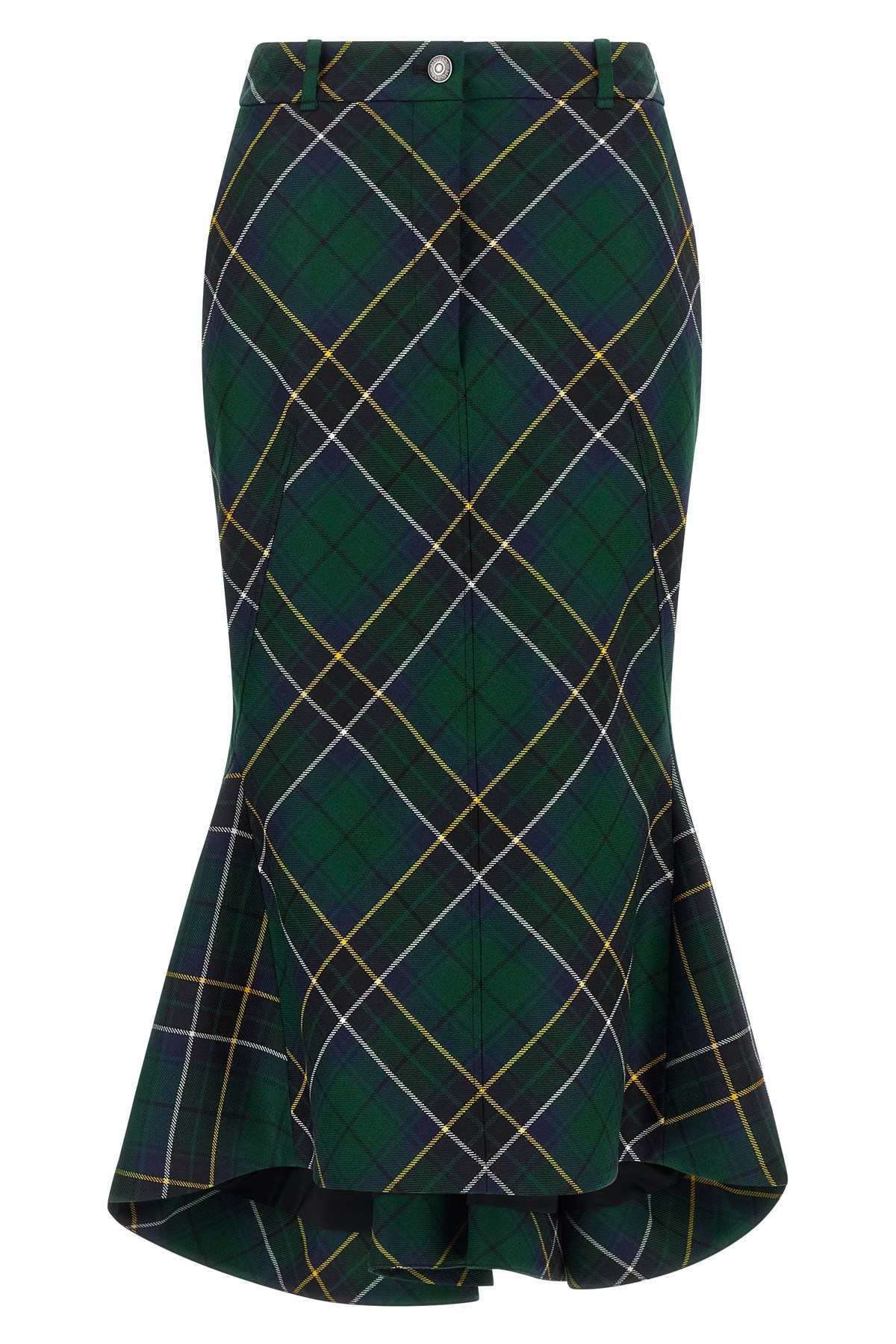 Alexander Mcqueen Wool Tartan Flared Skirt With Belt Loops In Green