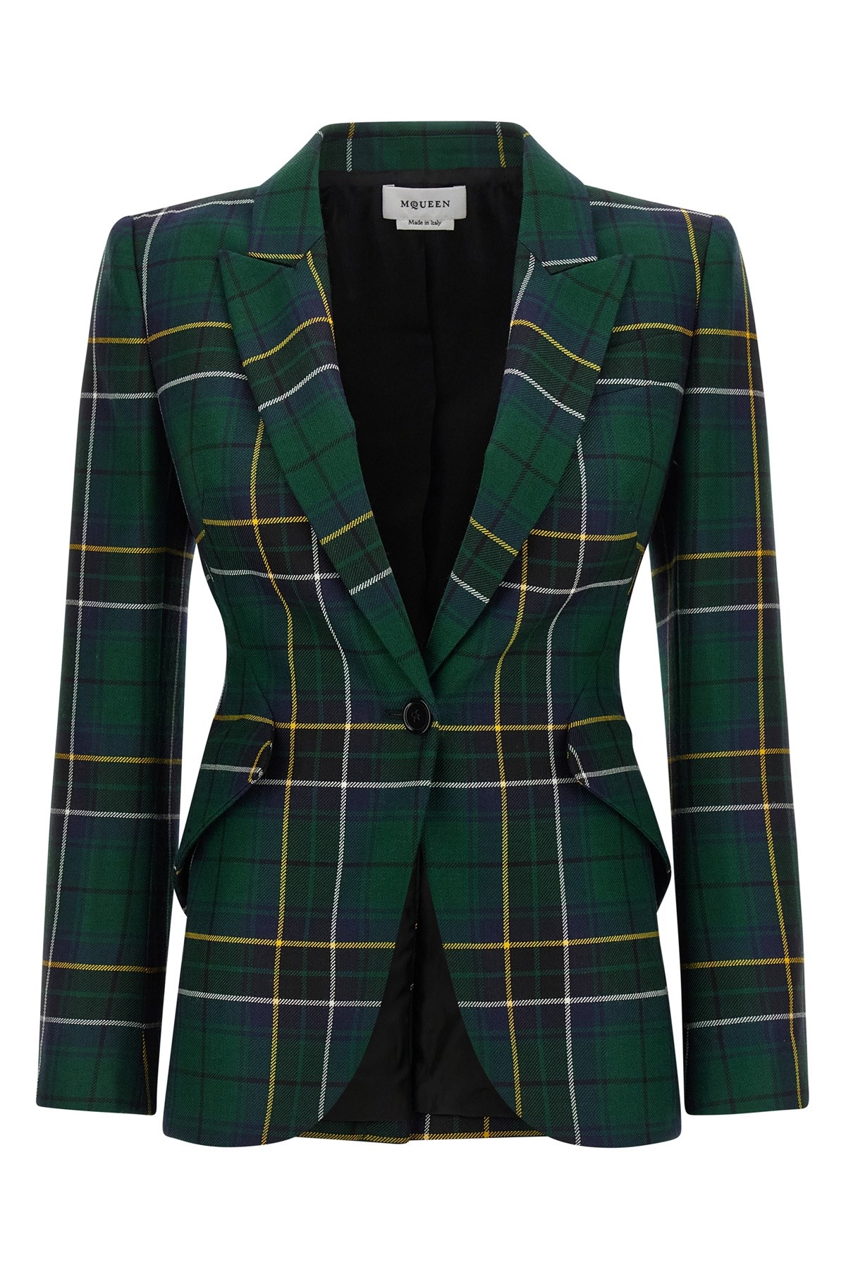 Alexander Mcqueen Single-breasted Wool Tartan Jacket With Peak Lapels In Green