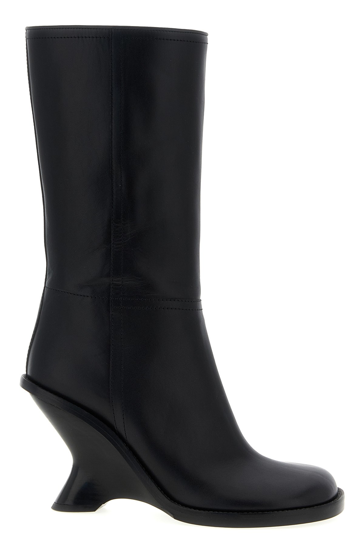 Dries Van Noten Curved Wedge Heel Boots In Black