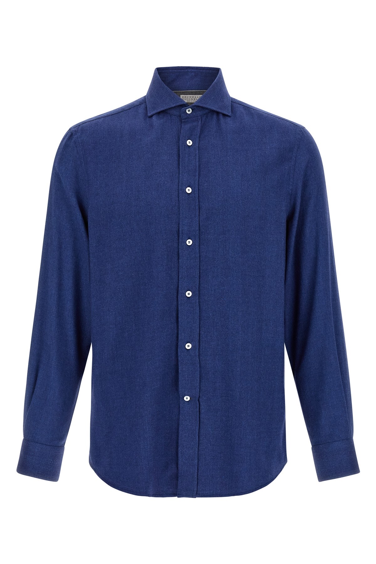Brunello Cucinelli Tailored Herringbone Shirt Collar Button-down In Blue