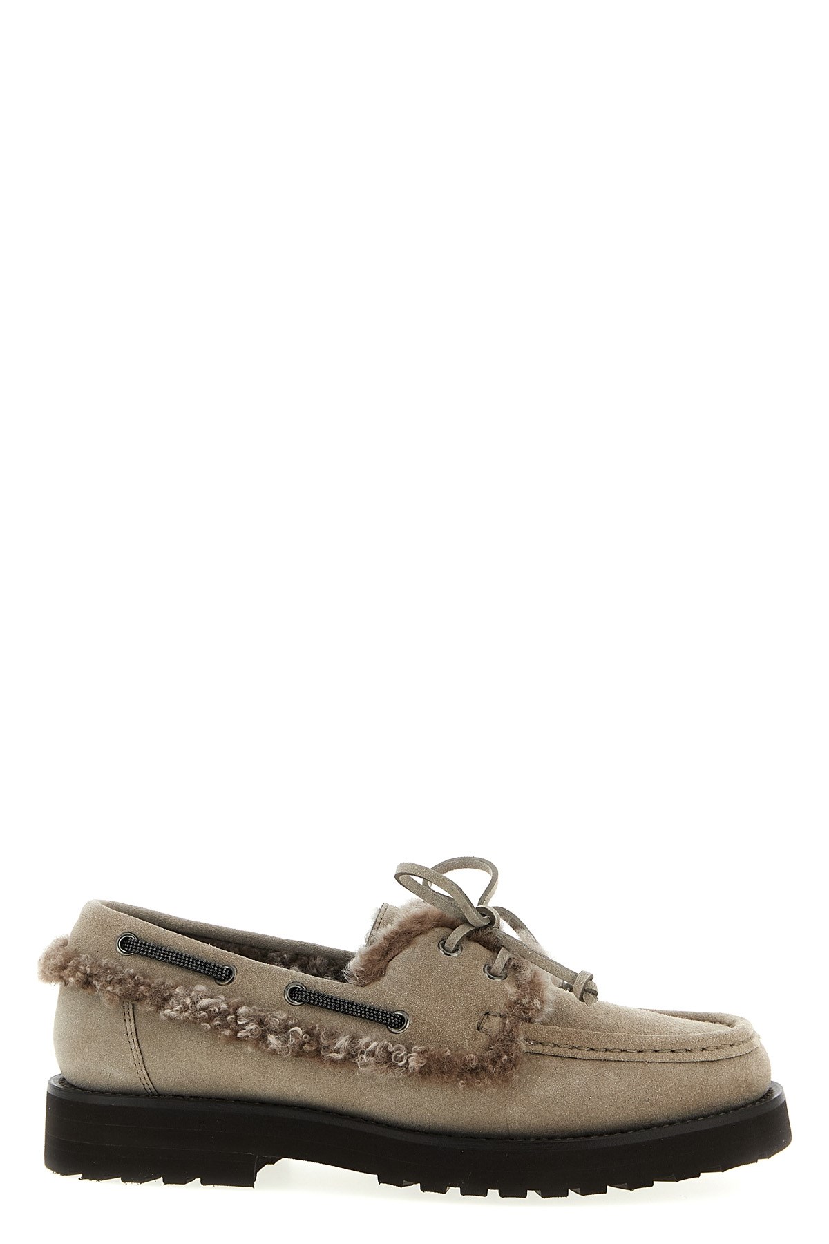 Brunello Cucinelli 'precious Insert' Boat Shoe In Gray