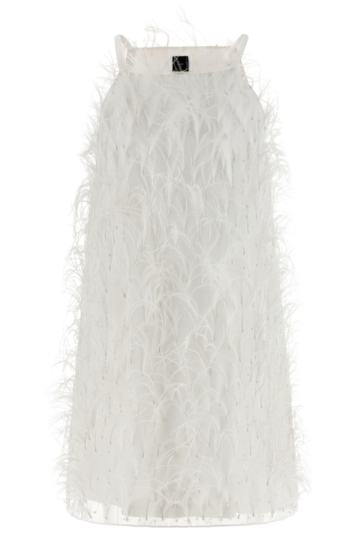 Pinko Feathered A-line Mini Dress In White