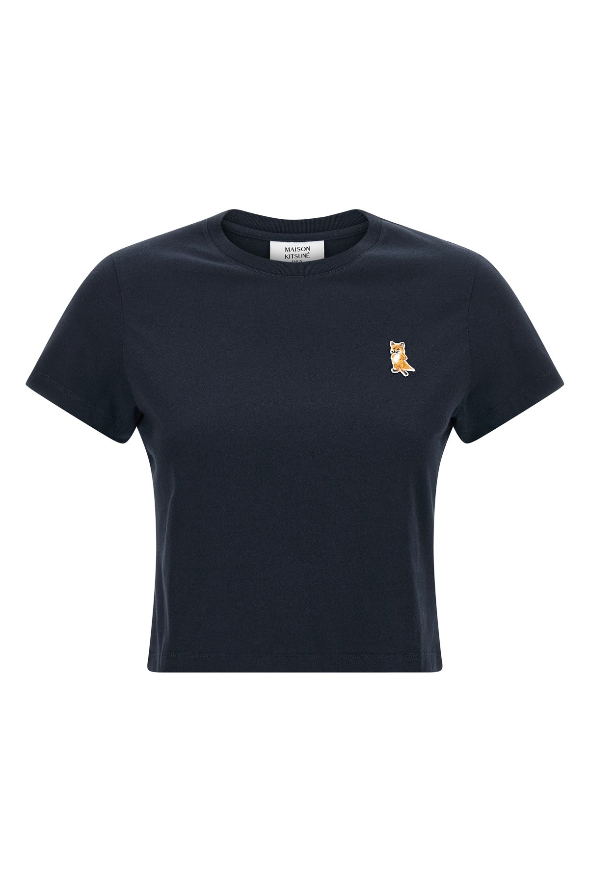 Maison Kitsuné Lady Fox Baby Embroidered Cotton Cropped Top In Blue