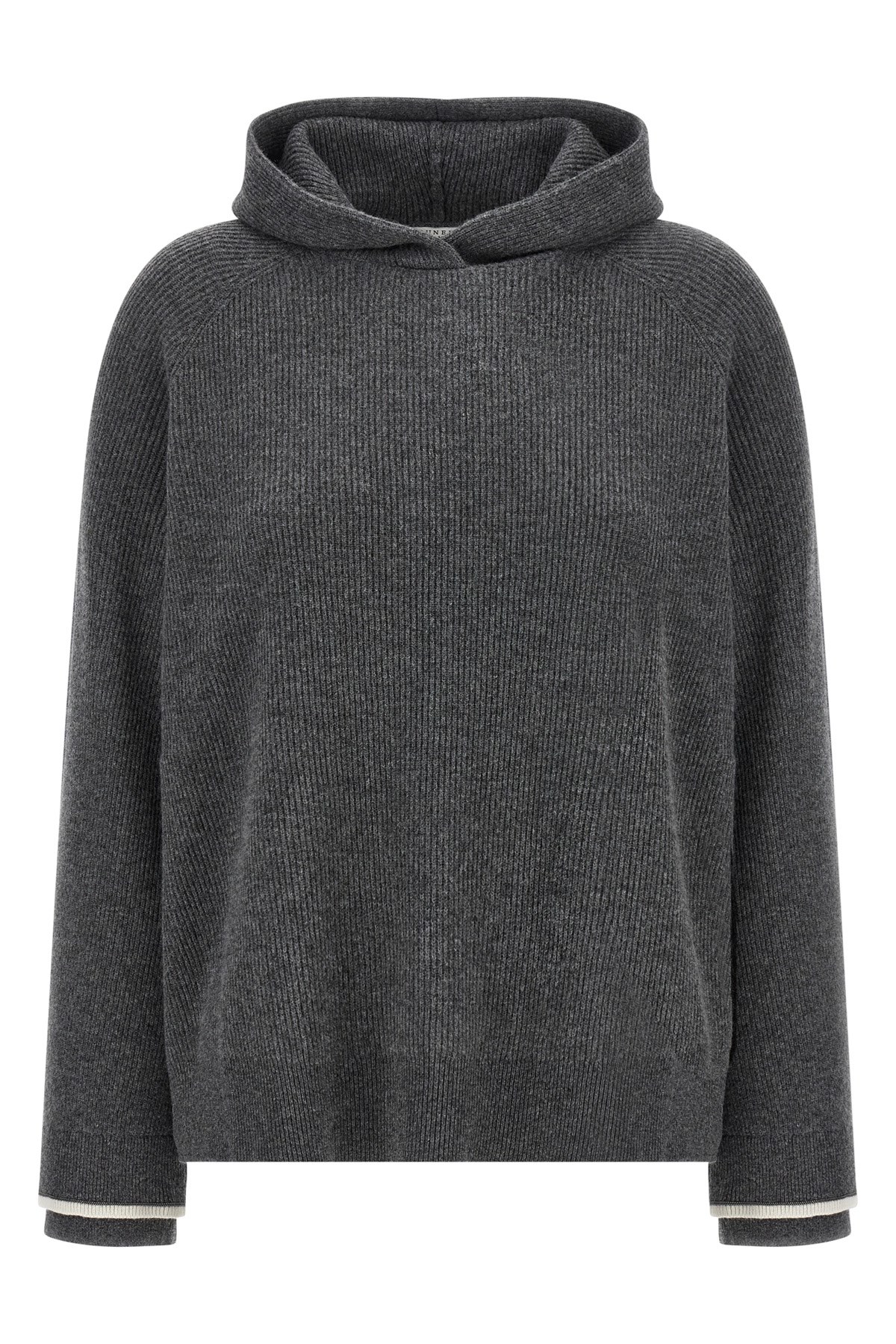 Brunello Cucinelli Ribbed Texture Hooded Sweater With Long Sleeves In Gray