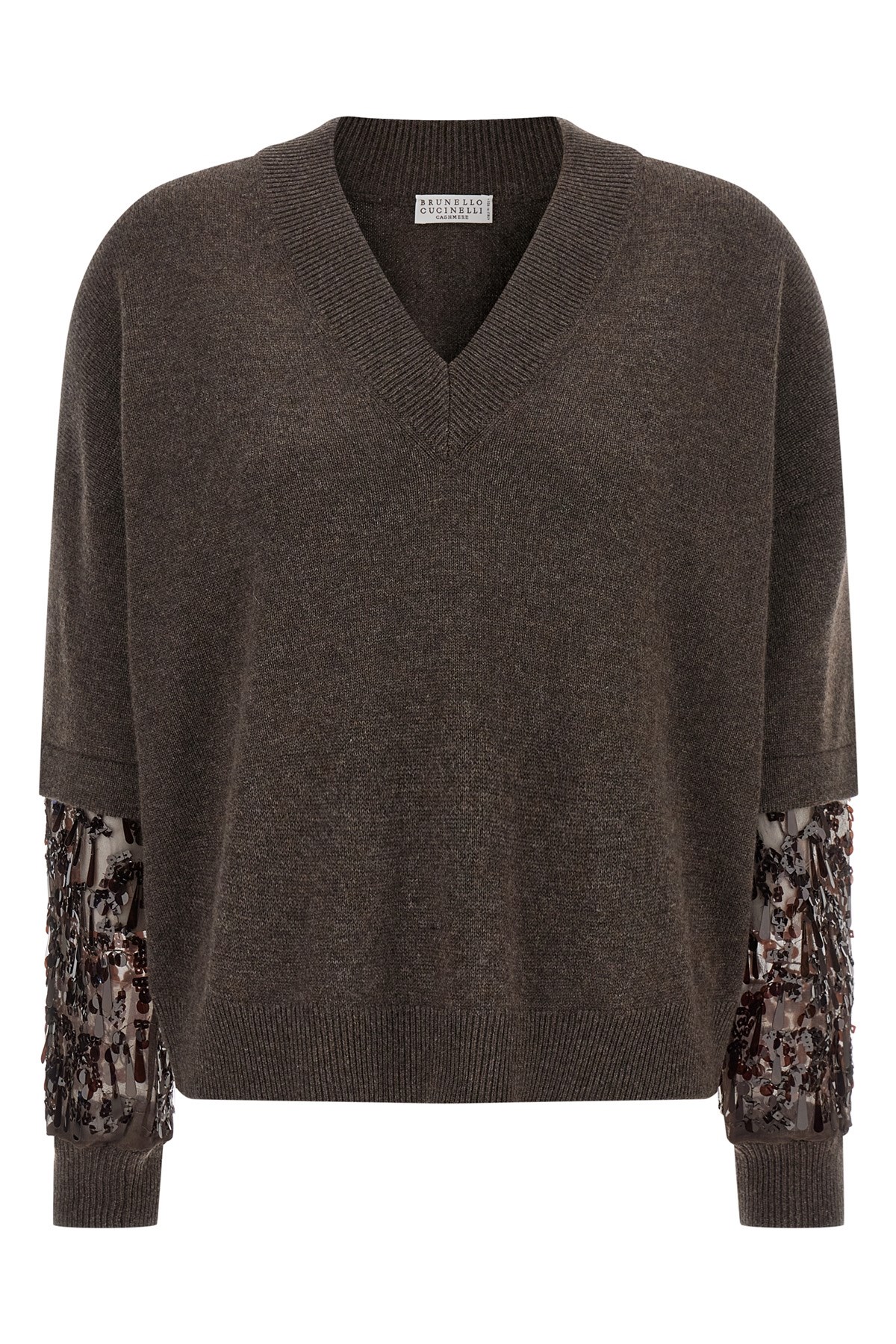 Brunello Cucinelli Sequin Sleeve Sweater Sweaters And Cardigans Brown In Brown