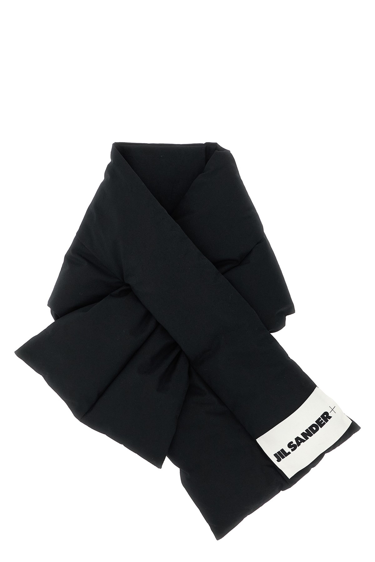 Jil Sander Padded Logo-patch Scarf In Black