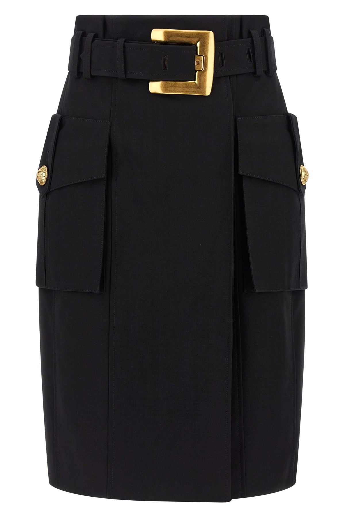 Balmain Structured Midi Wrap Skirt In Black