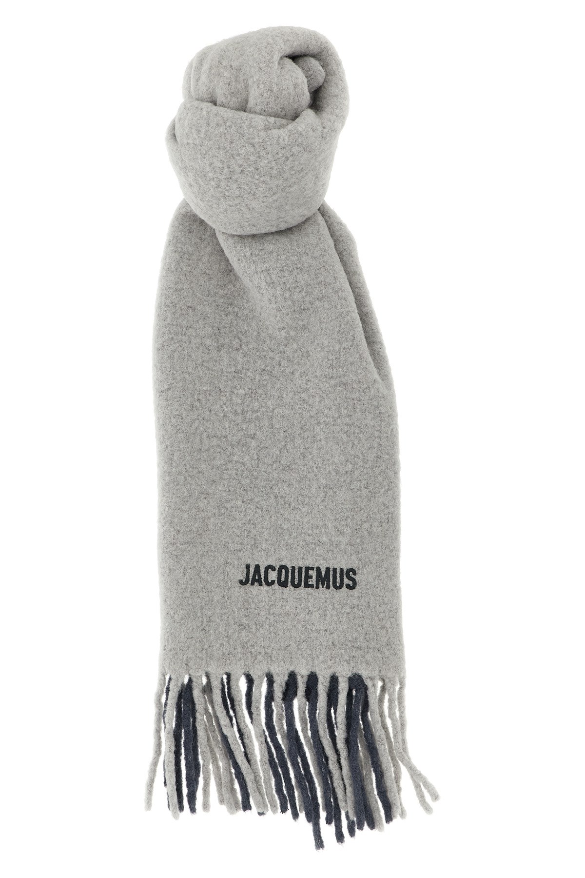 Jacquemus Fringe Harvest Scarf In Two Tones In Gray