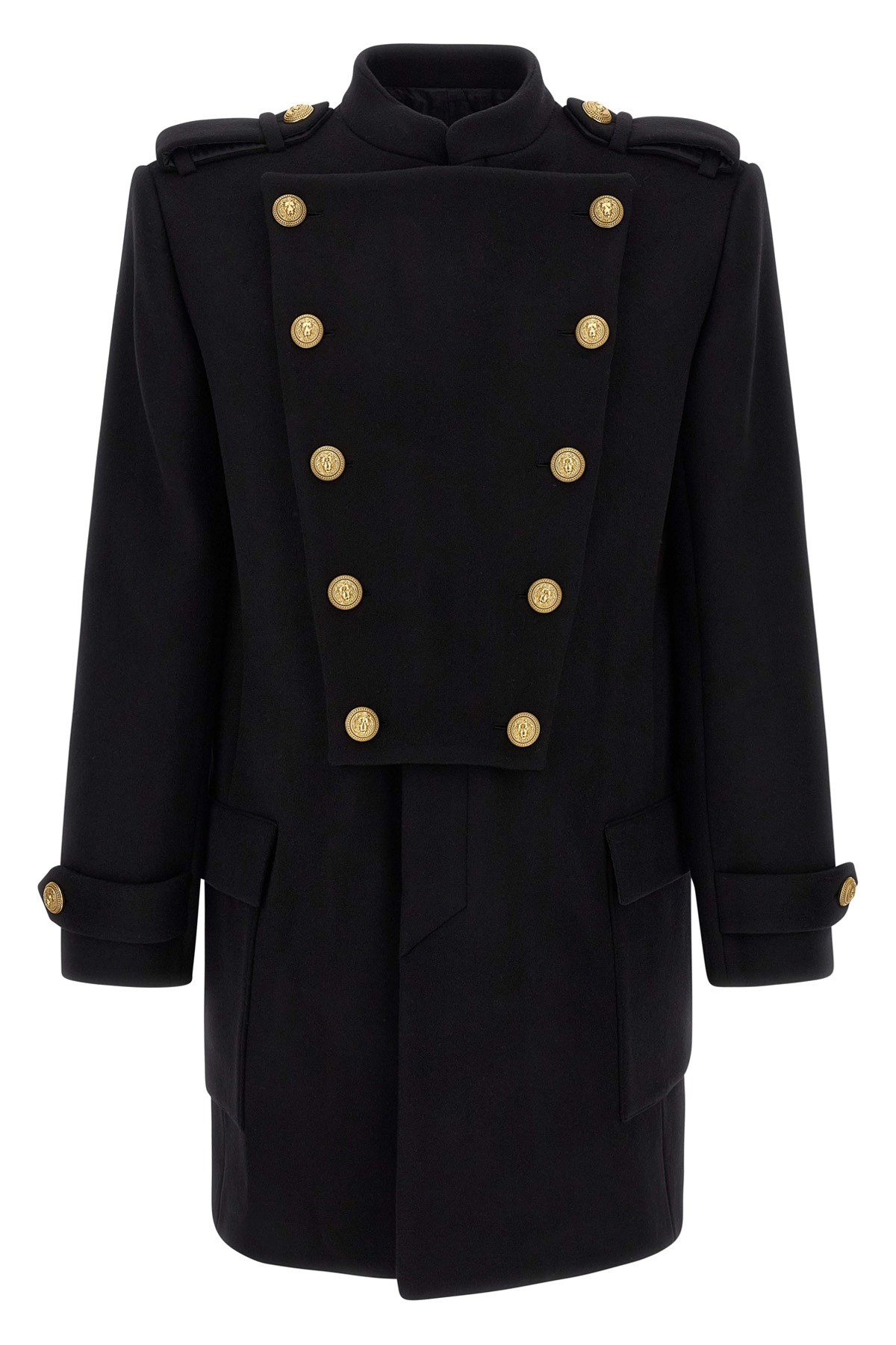 Balmain Double-breasted Embellished Wool And Cashmere-blend Coat In Black