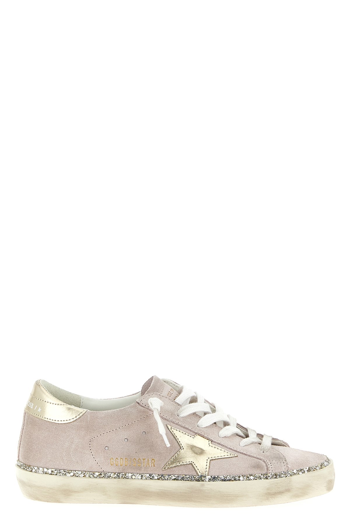 Golden Goose Super Star Suede Upper Laminated Star And Heel Glitter Edge Sneakers Rose In Pink
