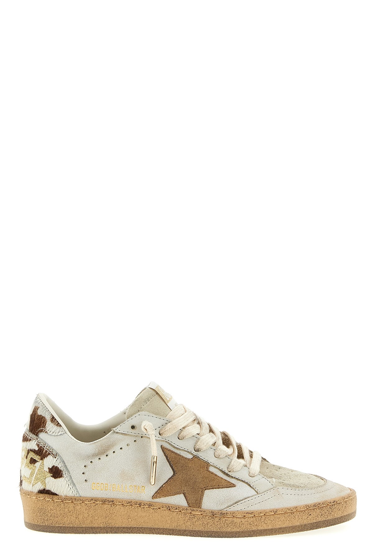 Golden Goose Ballstar Leather Upper And Toe Suede Star Horsy Cow Printed Heel And Spur Sneakers Multicolor In Neutral