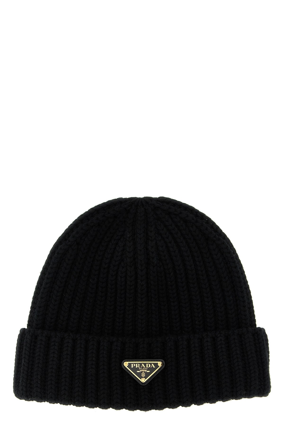 Prada Womens Black Logo-embellished Knitted Wool Beanie In Black