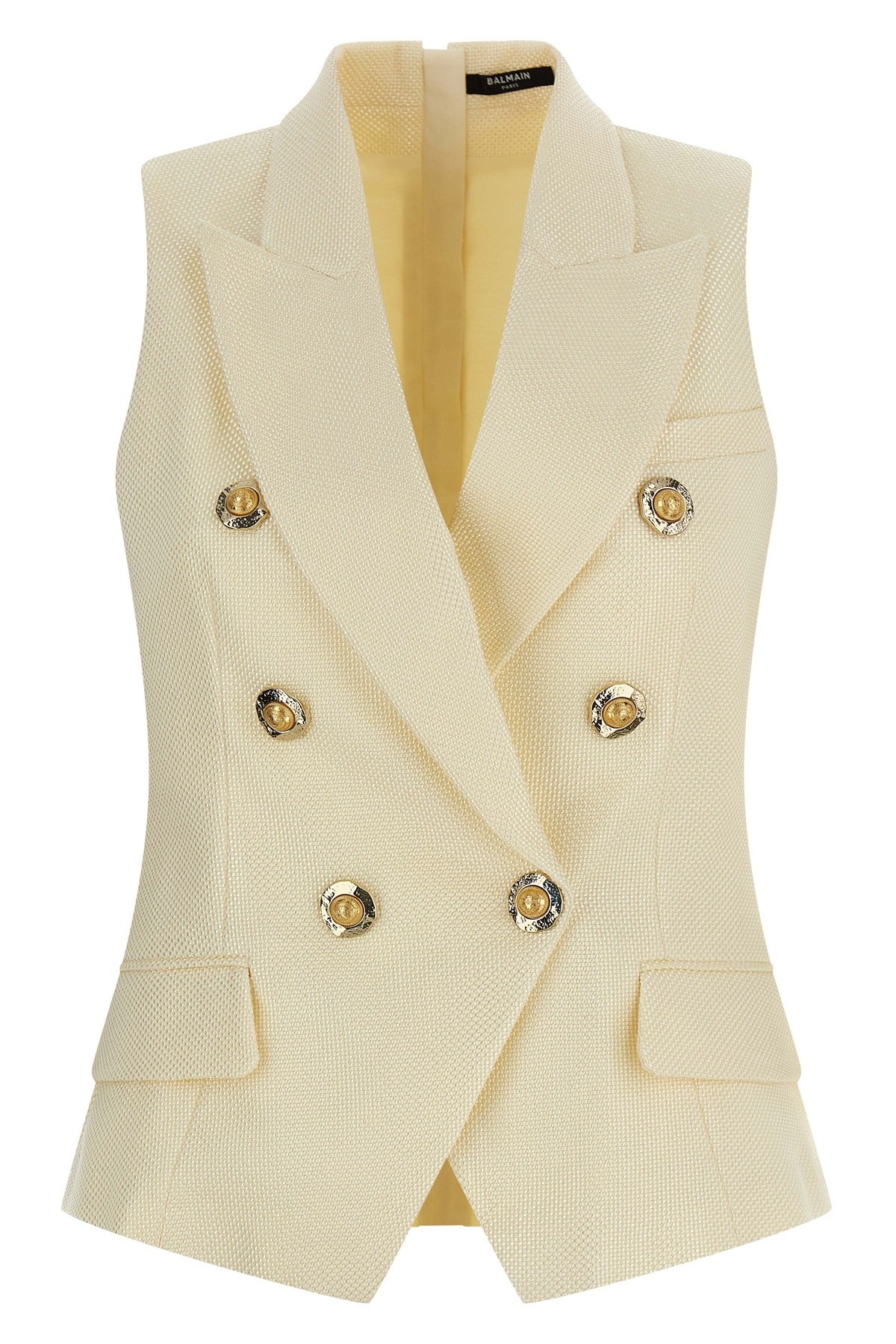 Balmain Jacquard Vest With Flap Pockets And Gold-tone Buttons In Yellow