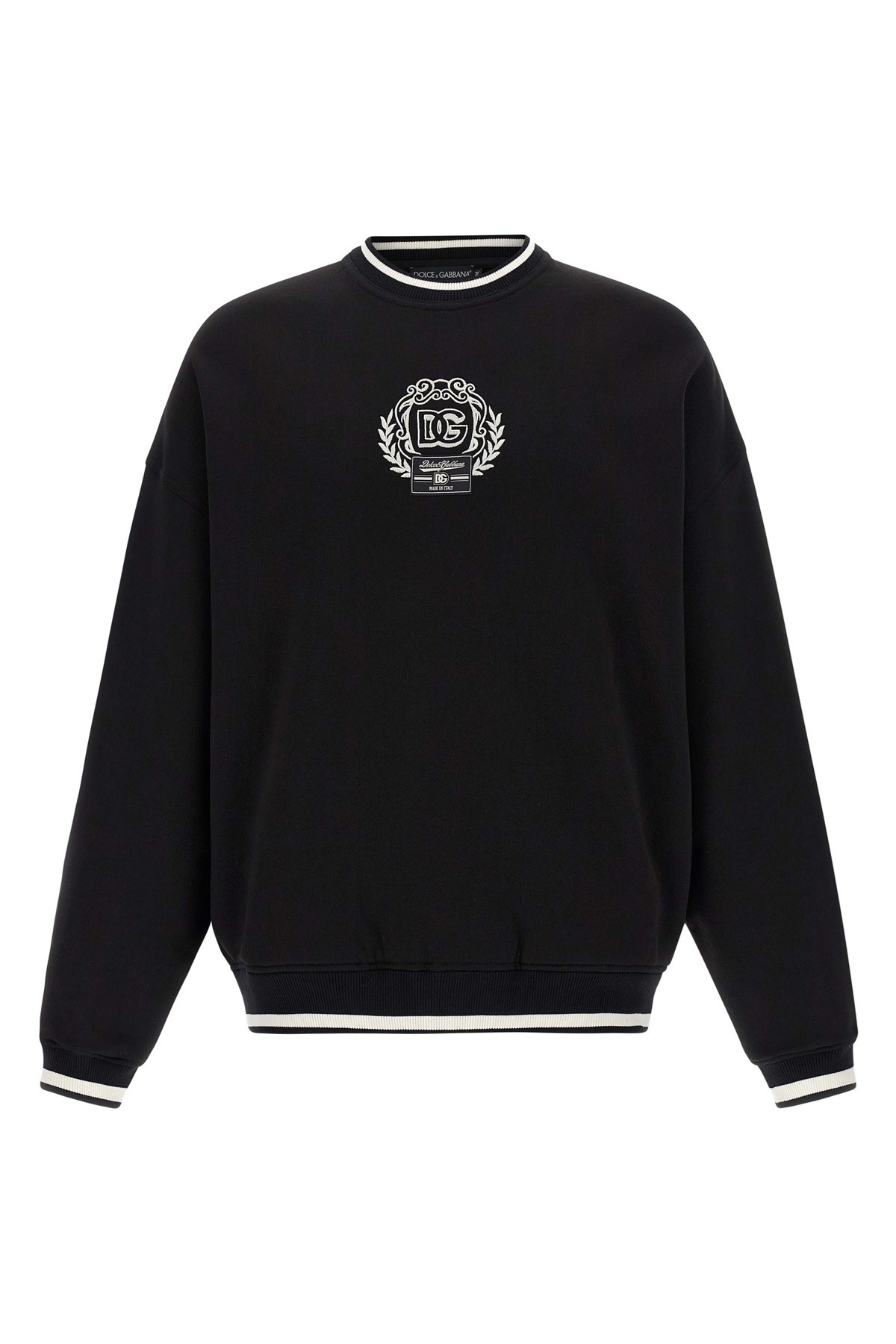 Dolce & Gabbana Crewneck Sweatshirt With Ribbed Cuffs And Hem In Black