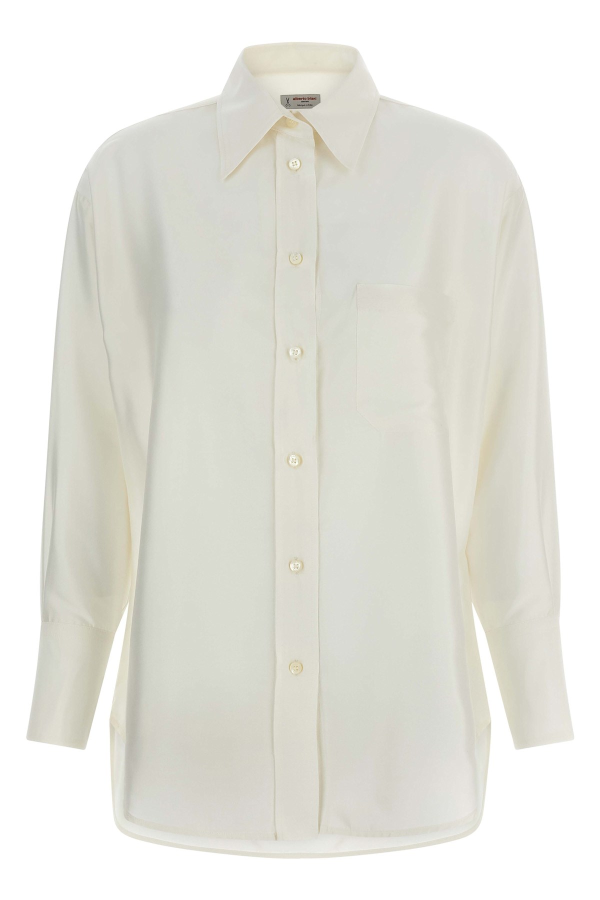 Alberto Biani Comfort Fit Silk Shirt With Asymmetrical Hem In White