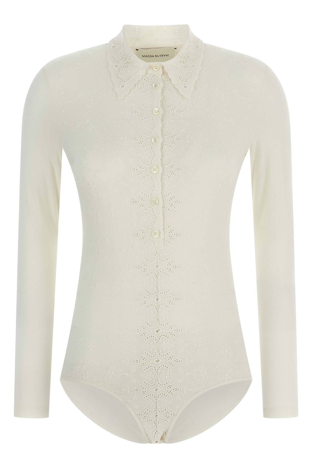 Magda Butrym Long-sleeve Tricot Polo Bodysuit In White
