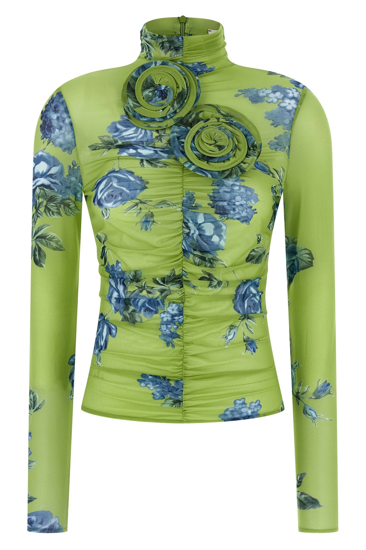 Magda Butrym Embellished Floral High Neck Ruched Top In Green