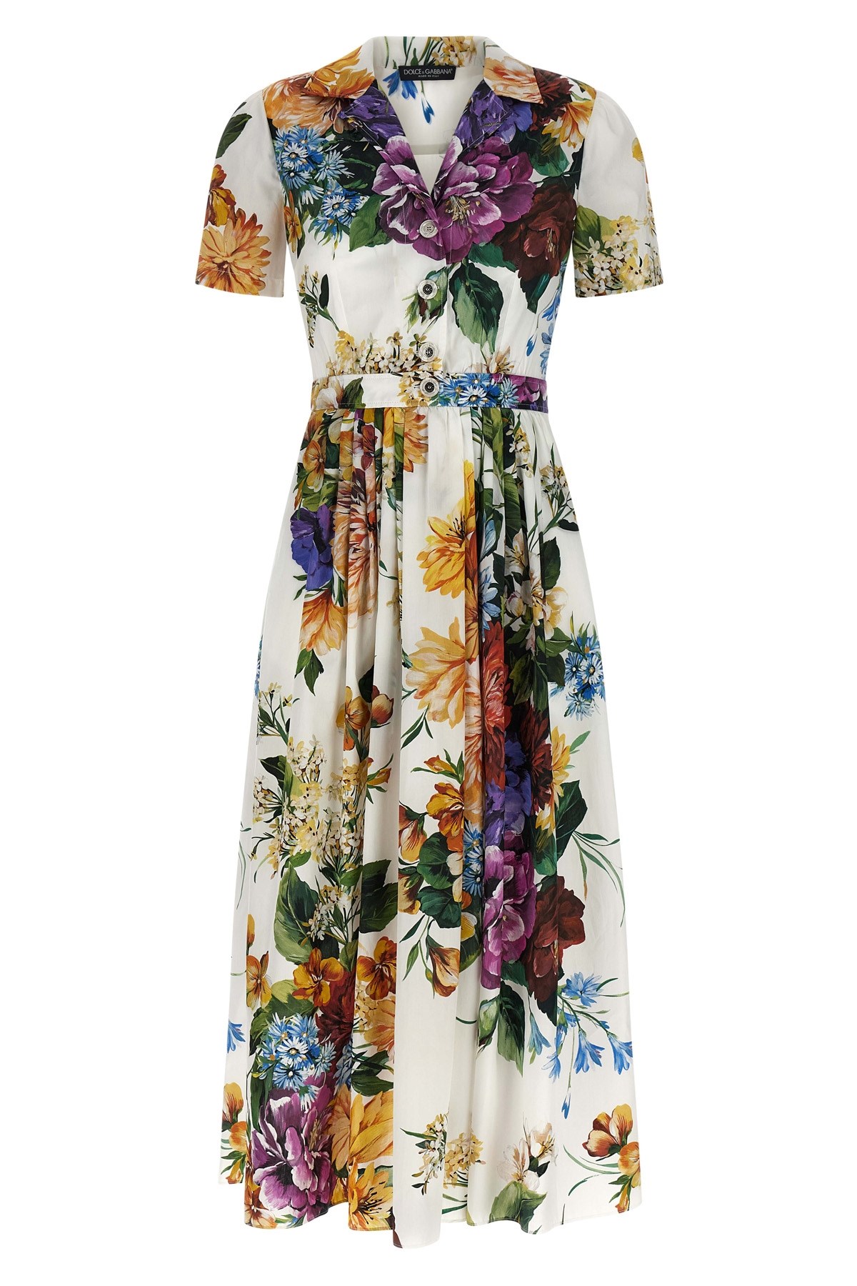 Dolce & Gabbana Pleated Floral-print Cotton-poplin Midi Dress In Multi