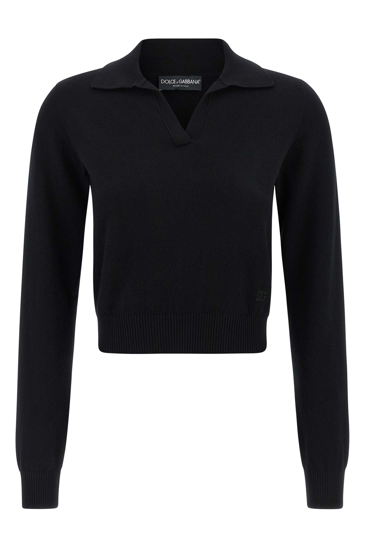 Dolce & Gabbana Polo-style Cashmere Sweater With V-neck In Black