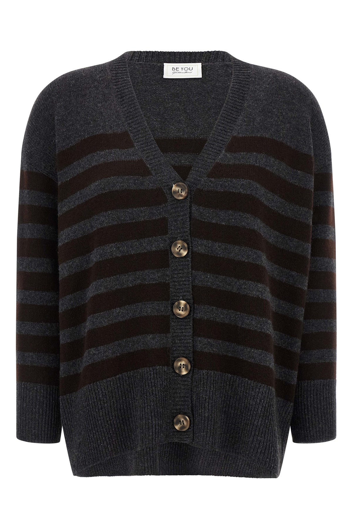 Be You Striped Cardigan In Gray