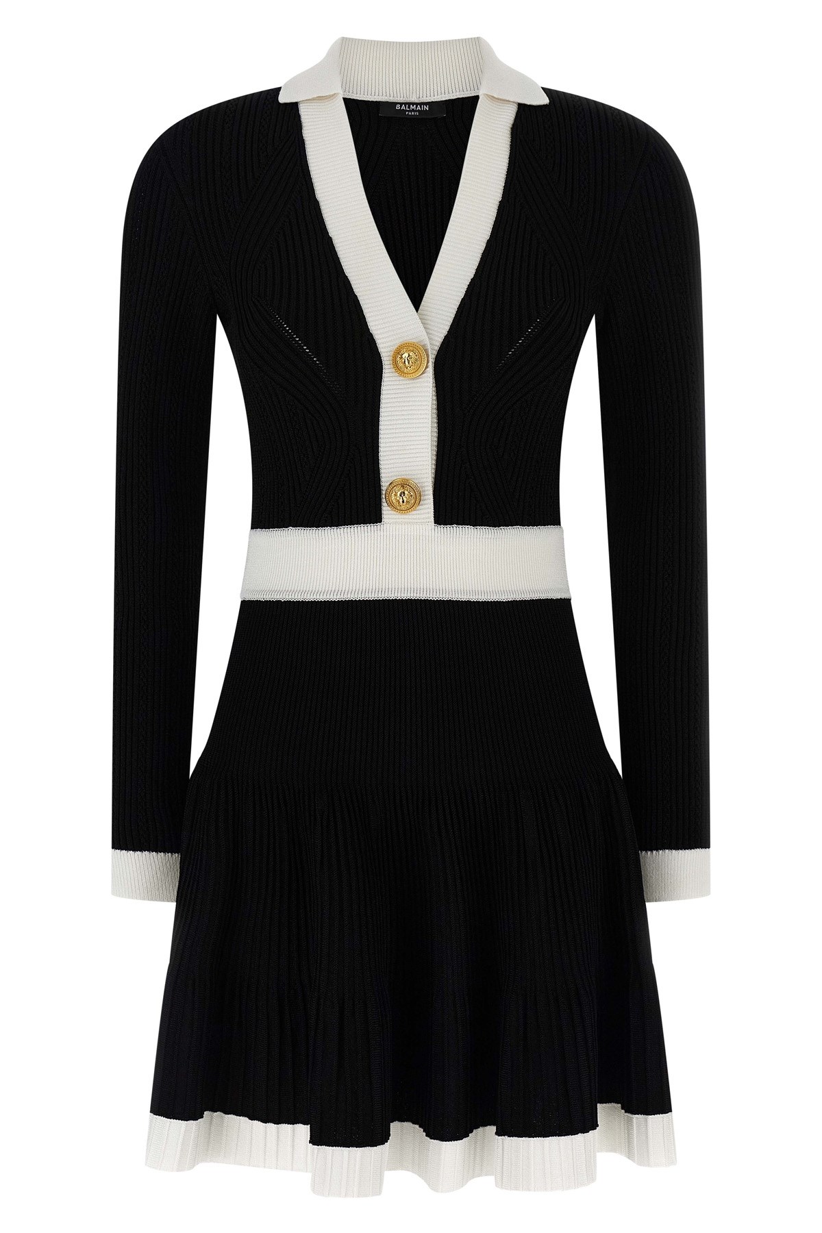 Balmain Colorblock Twisted Cable Long Sleeve Sweater Dress In Multi